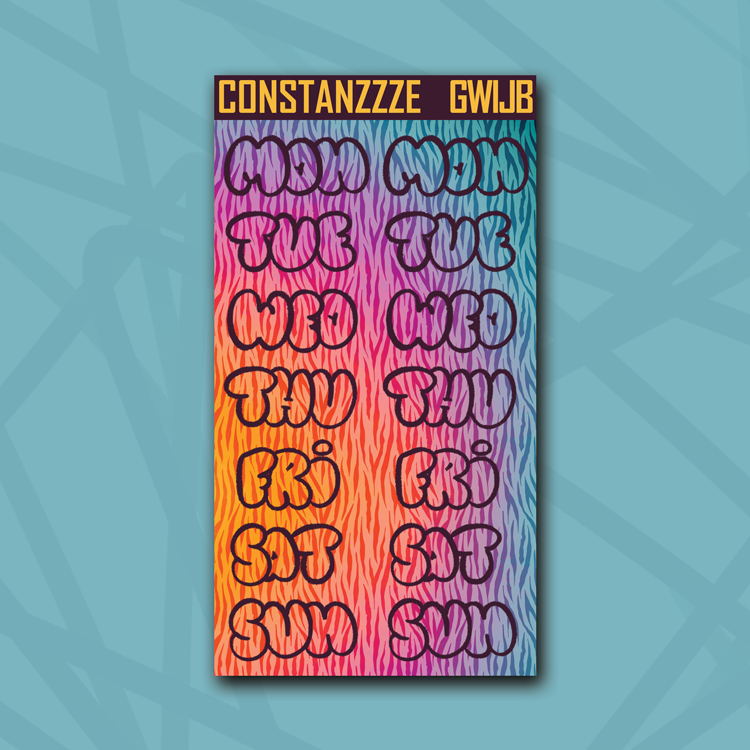 Jumbo Race to Wild Tiger Bubble Days of the Week Sticker Sheet