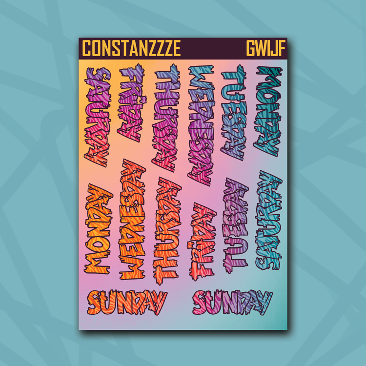 Jumbo Race to Wild Zebra Zombie Full Days of the Week Sticker Sheet