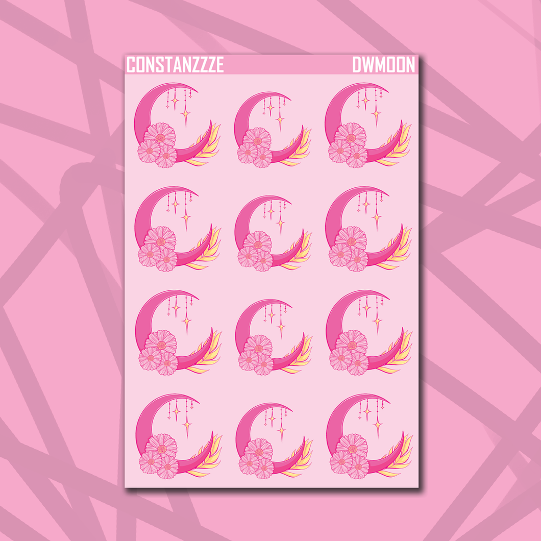 Pink Background Daisy Witch Moon Sticker Sheets