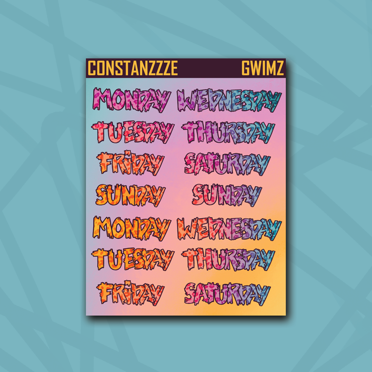 Race to Wild Leopard Medium Zombie Full Days of the Week Sticker Sheet