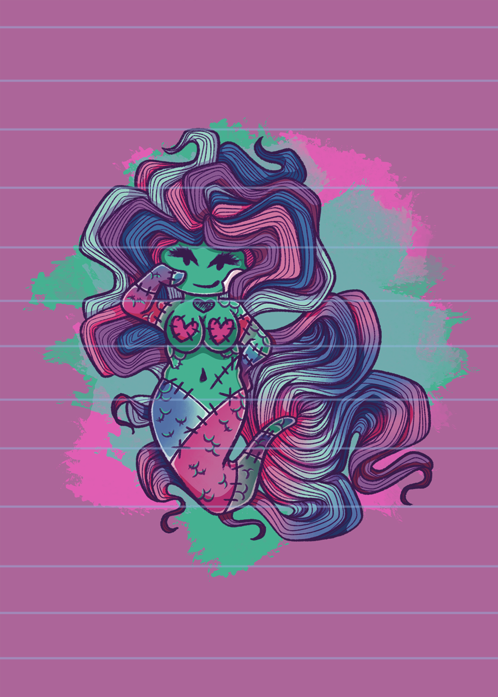 Love Zombie Mermaid Reusable Sticker Book