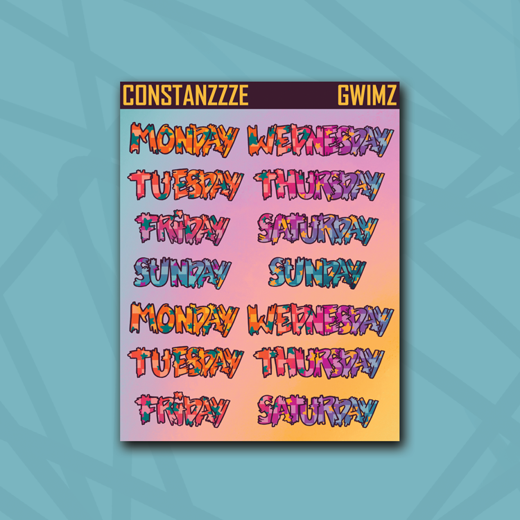 Race to Wild Star Checker Medium Zombie Full Days of the Week Sticker Sheet