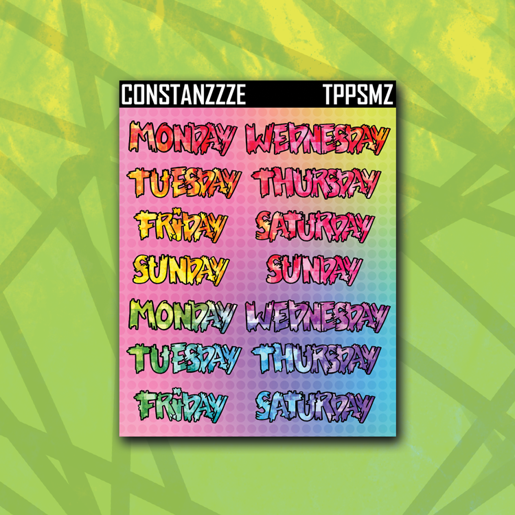 Planner Party Medium Zombie Full Days of the Week Sticker Sheet