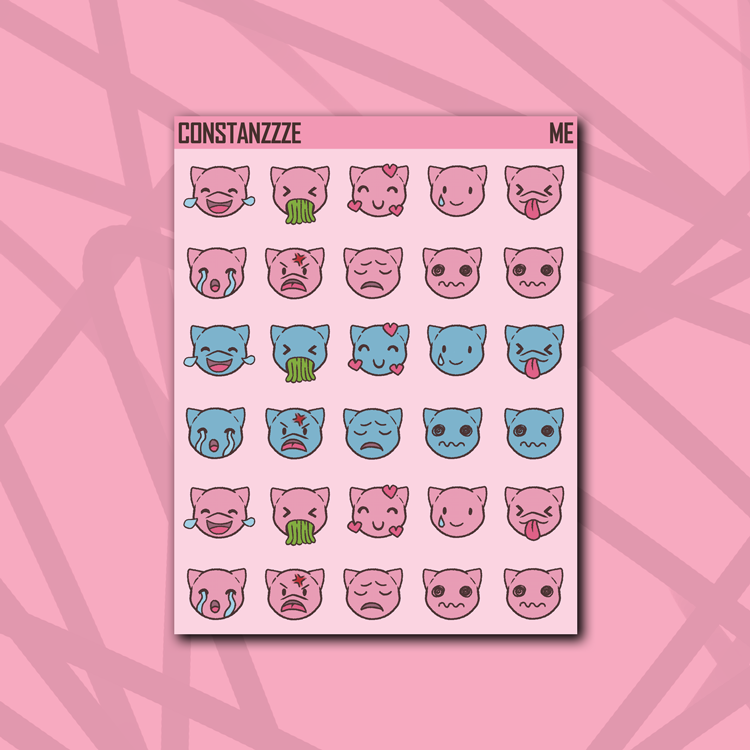 Pink and Blue Cat Emote Sticker Sheet