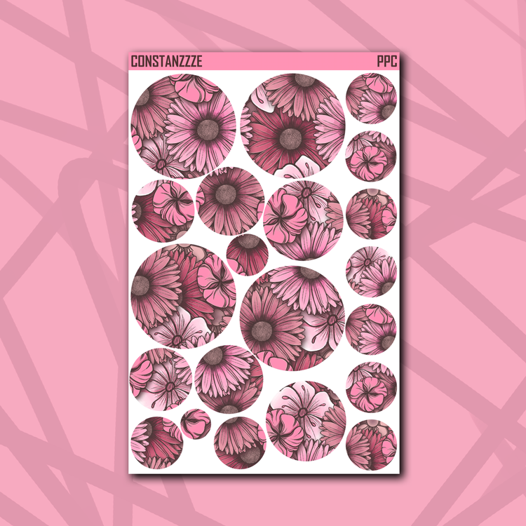 Pink Poke Floral Circle Sticker Sheet