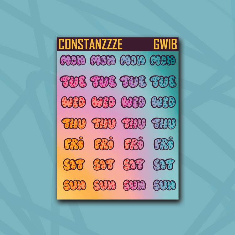 Race to Wild Cheetah Small Bubble Days of the Week Sticker Sheet