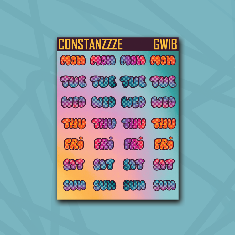 Race to Wild Small Checker Small Bubble Days of the Week Sticker Sheet