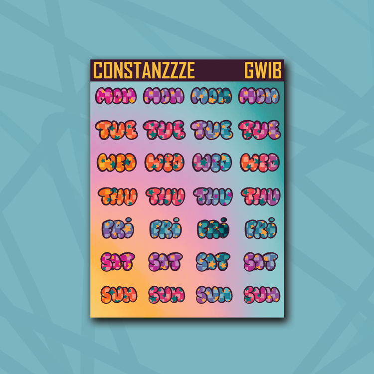Race to Wild Star Checker Small Bubble Days of the Week Sticker Sheet