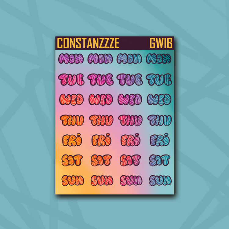 Race to Wild Zebra Small Bubble Days of the Week Sticker Sheet