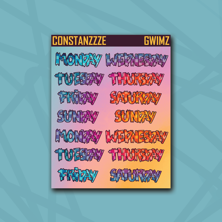 Race to Wild Small Checker Medium Zombie Full Days of the Week Sticker Sheet