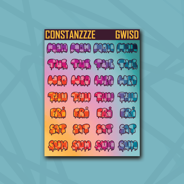 Race to Wild Large Checker Small Drippy Days of the Week Sticker Sheet