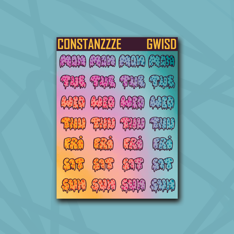 Race to Wild Cheetah Small Drippy Days of the Week Sticker Sheet