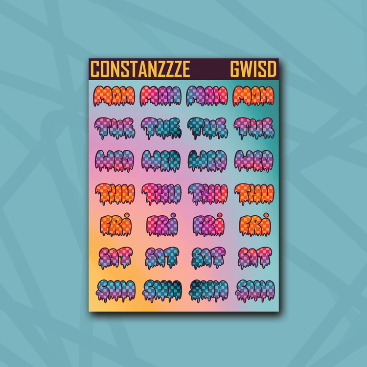 Race to Wild Small Checker Small Drippy Days of the Week Sticker Sheet