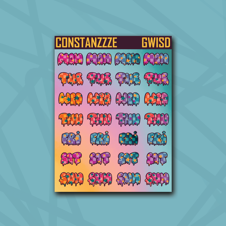 Race to Wild Star Checker Small Drippy Days of the Week Sticker Sheet
