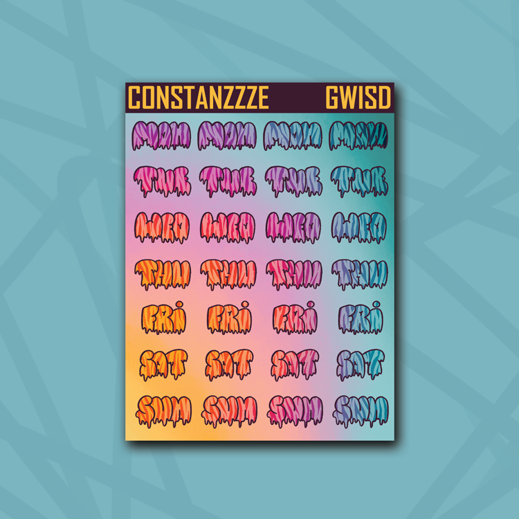Race to Wild Tiger Small Drippy Days of the Week Sticker Sheet