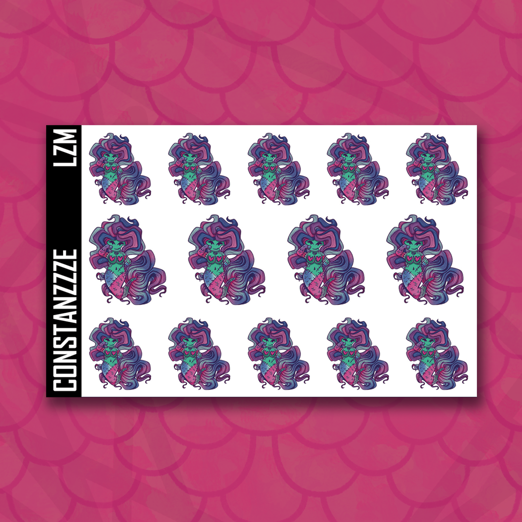 Small Love Zombie Chibi Mermaid Sticker Sheet