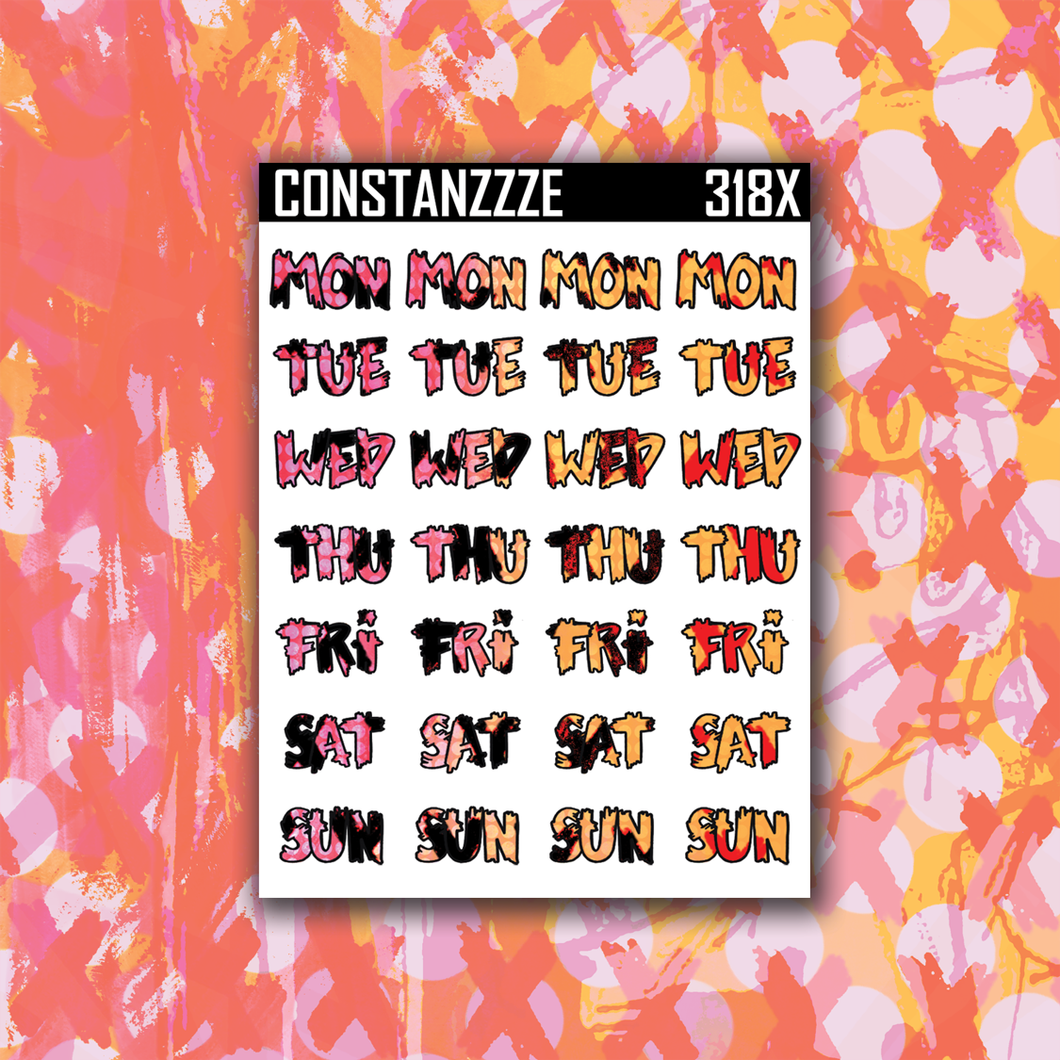 318 X Small Zombie Days of the Week Sticker Sheet