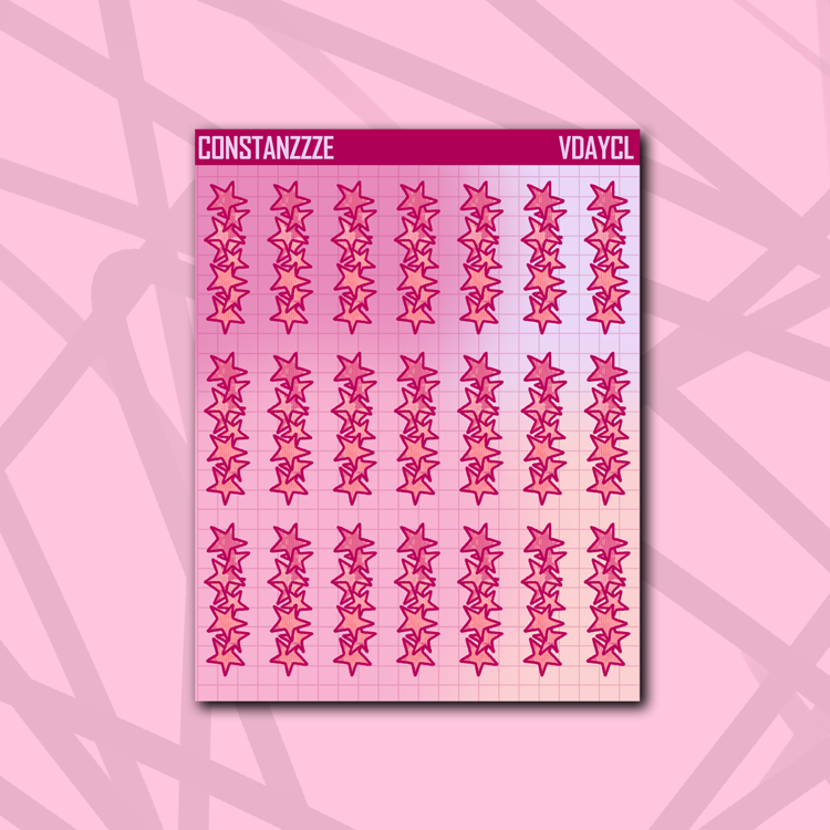 Valentines Pink Star Stack Checklist Sticker Sheet