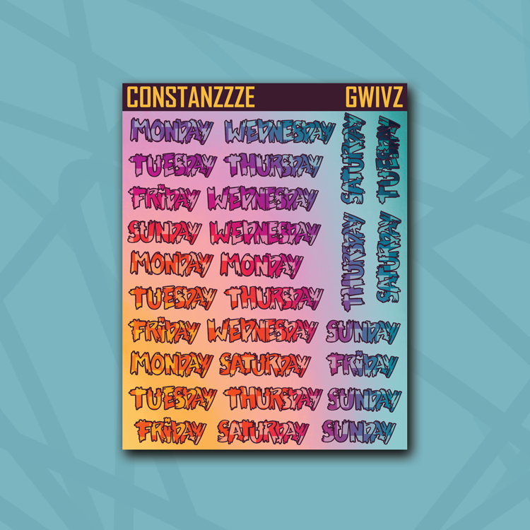 Race to Wild Large Checker Vertical Zombie Full Days of the Week Sticker Sheet