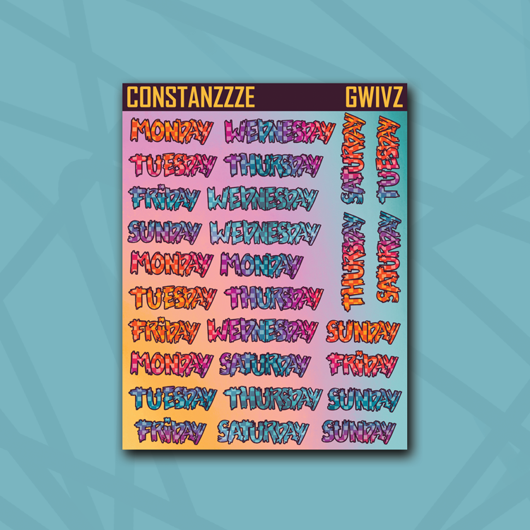 Race to Wild Small Checker Vertical Zombie Full Days of the Week Sticker Sheet