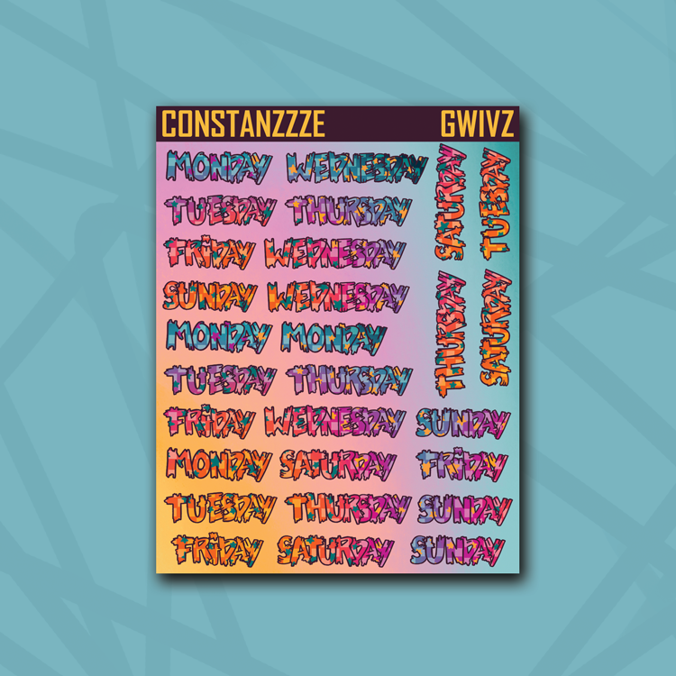 Race to Wild Star Checker Vertical Zombie Full Days of the Week Sticker Sheet