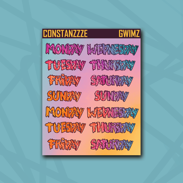 Race to Wild Zebra Medium Zombie Full Days of the Week Sticker Sheet