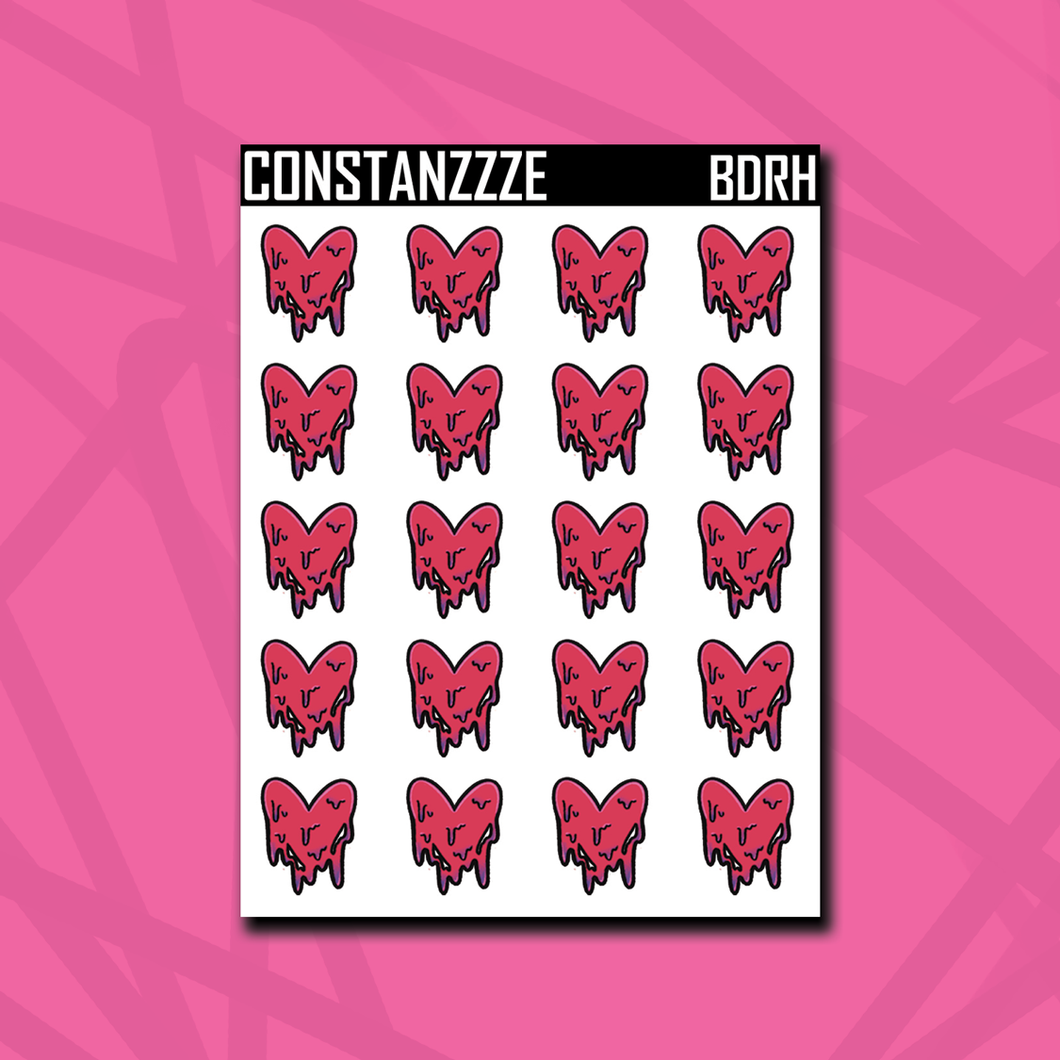 Bright Fire Pink Drippy Heart Sticker Sheet