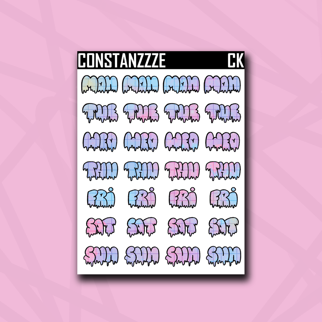 Cotton Kandi Grid Drippy Days of the Week Sticker Sheet