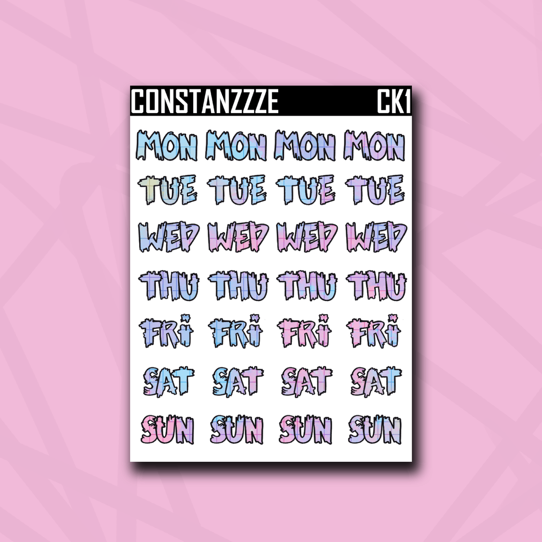 Cotton Kandi Grid Zombie Days of the Week Sticker Sheet