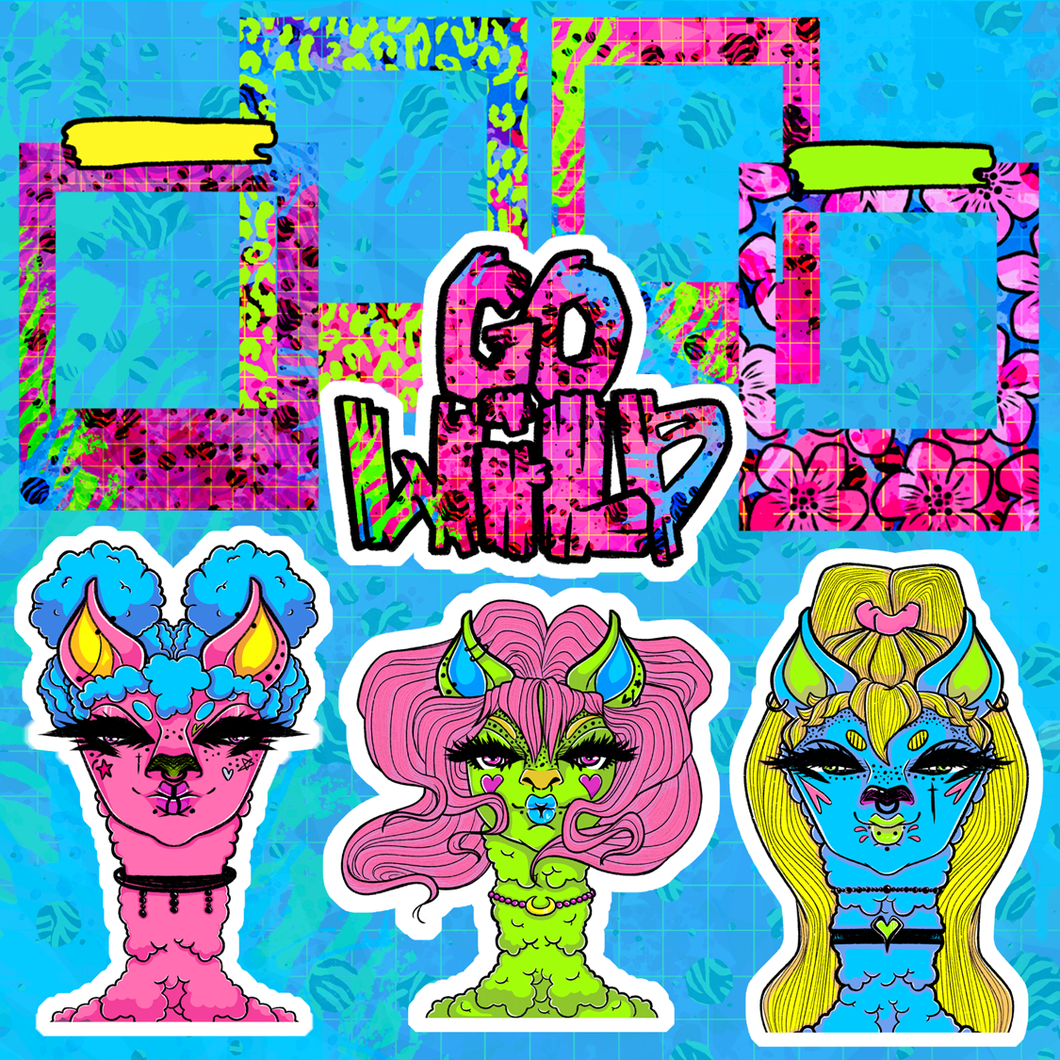 Neon Go Wild Die Cuts White Background (Choose your design)