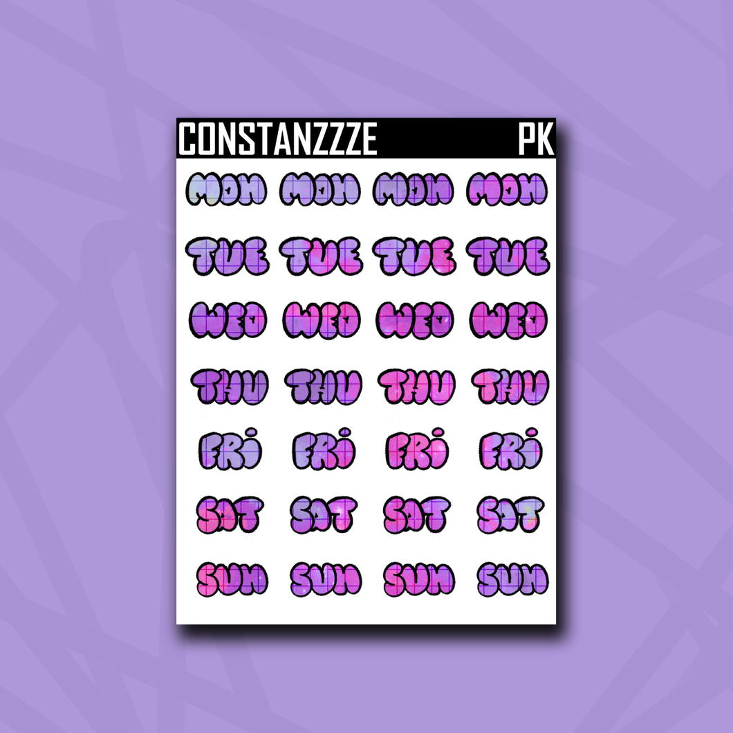 Pink Kandi Grid Bubble Days of The Week Sticker Sheet