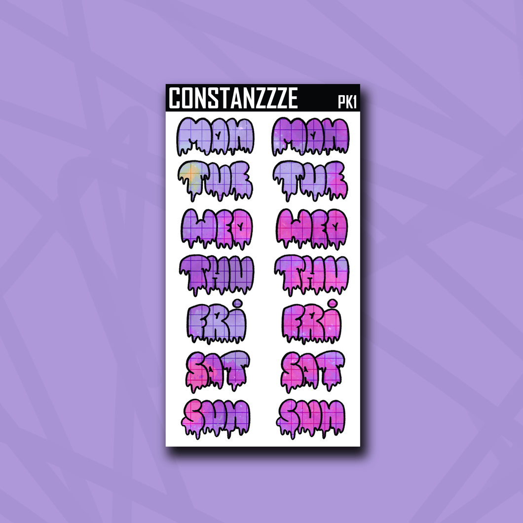 Jumbo Pink Kandi Grid Drippy Days of the Week Sticker Sheet