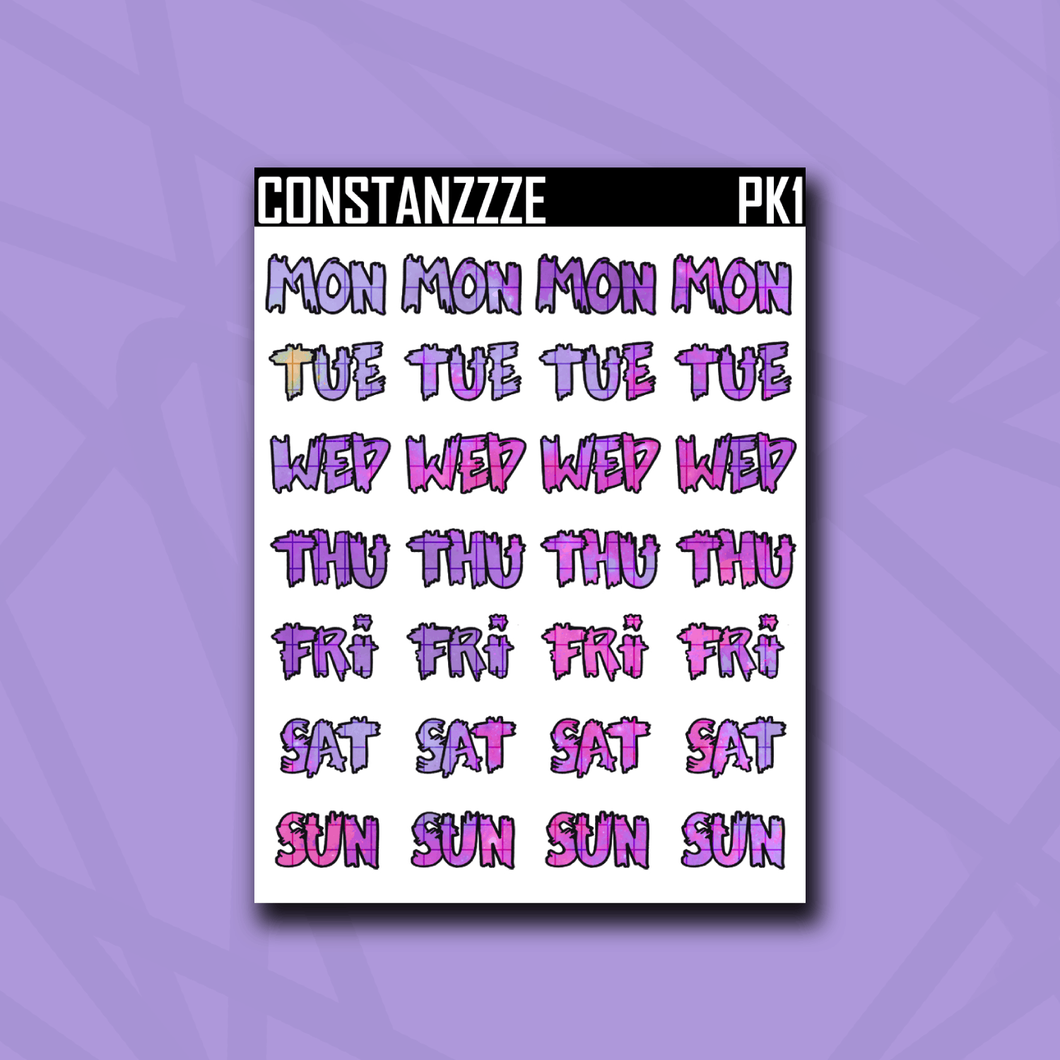 Pink Kandi Grid Zombie Days of the Week Sticker Sheet