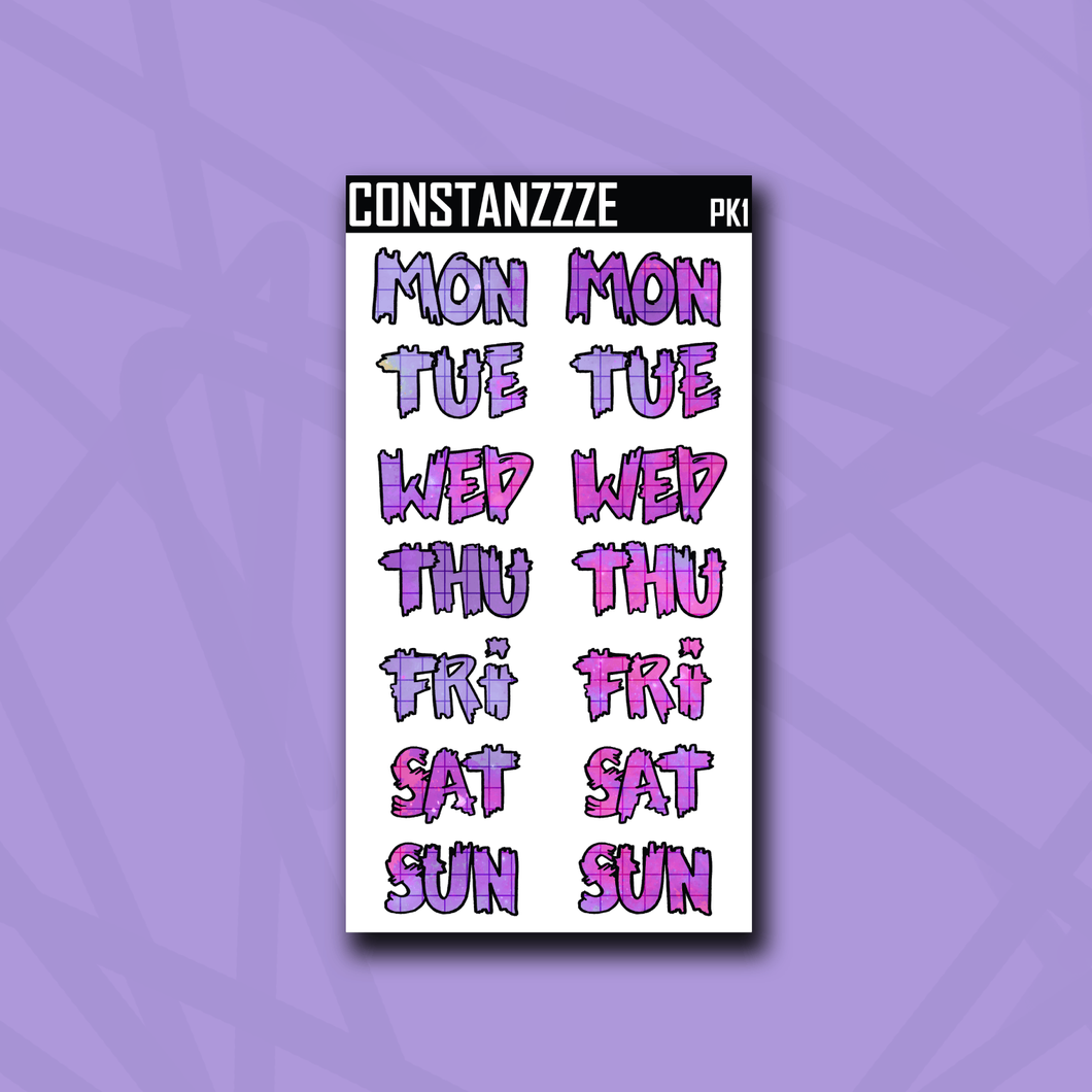 Jumbo Pink Kandi Grid Zombie Days of the Week Sticker Sheet