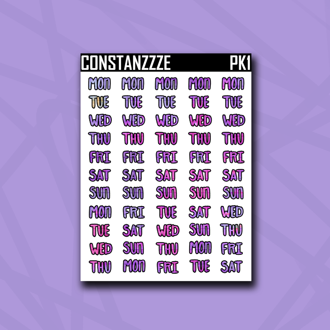 Pink Kandi Small Days of the Week Sticker Sheet