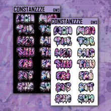 Load image into Gallery viewer, Jumbo Pink Shatter Go Wild Drippy Days of the Week Sticker Sheet
