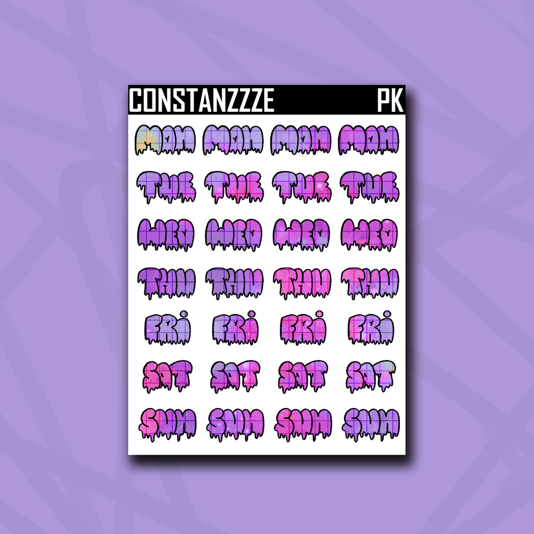 Pink Kandi Grid Drippy Days of the Week Sticker Sheet