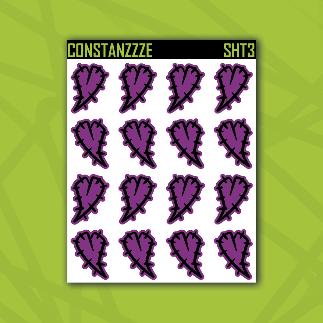 Traditional Purple Stitched Heart Sticker Sheet