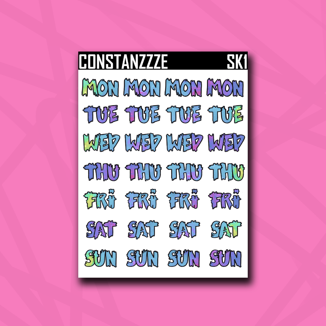 Space Kandi Galaxy Zombie Days of the Week Sticker Sheet