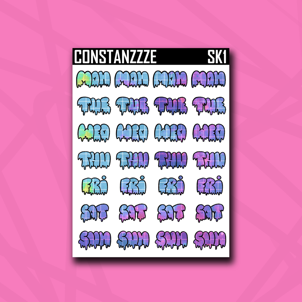 Space Kandi Grid Drippy Days of the Week Sticker Sheet