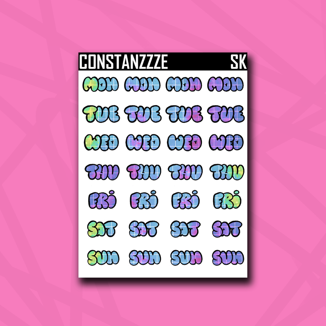 Space Kandi Grid Bubble Days of The Week Sticker Sheet