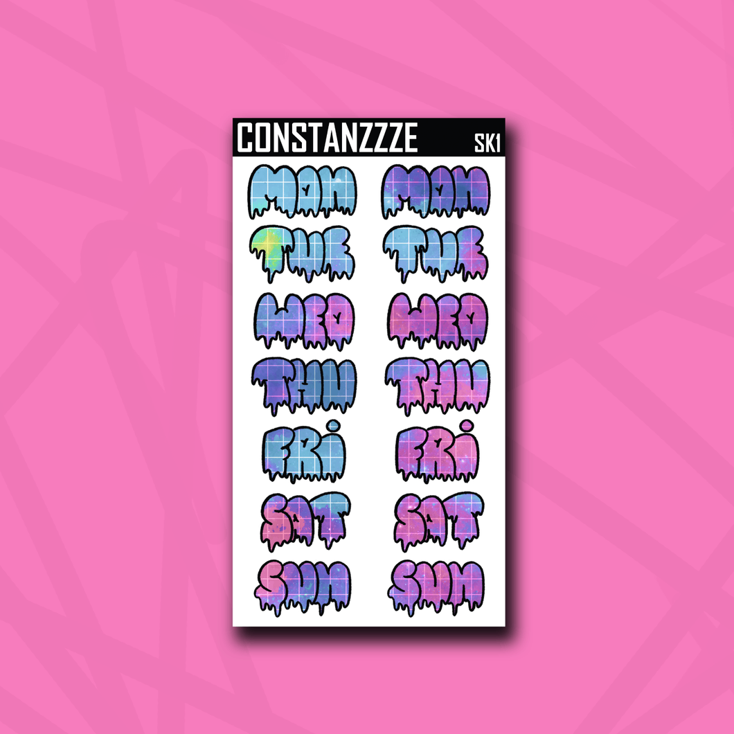 Jumbo Space Kandi Grid Drippy Days of the Week Sticker Sheet