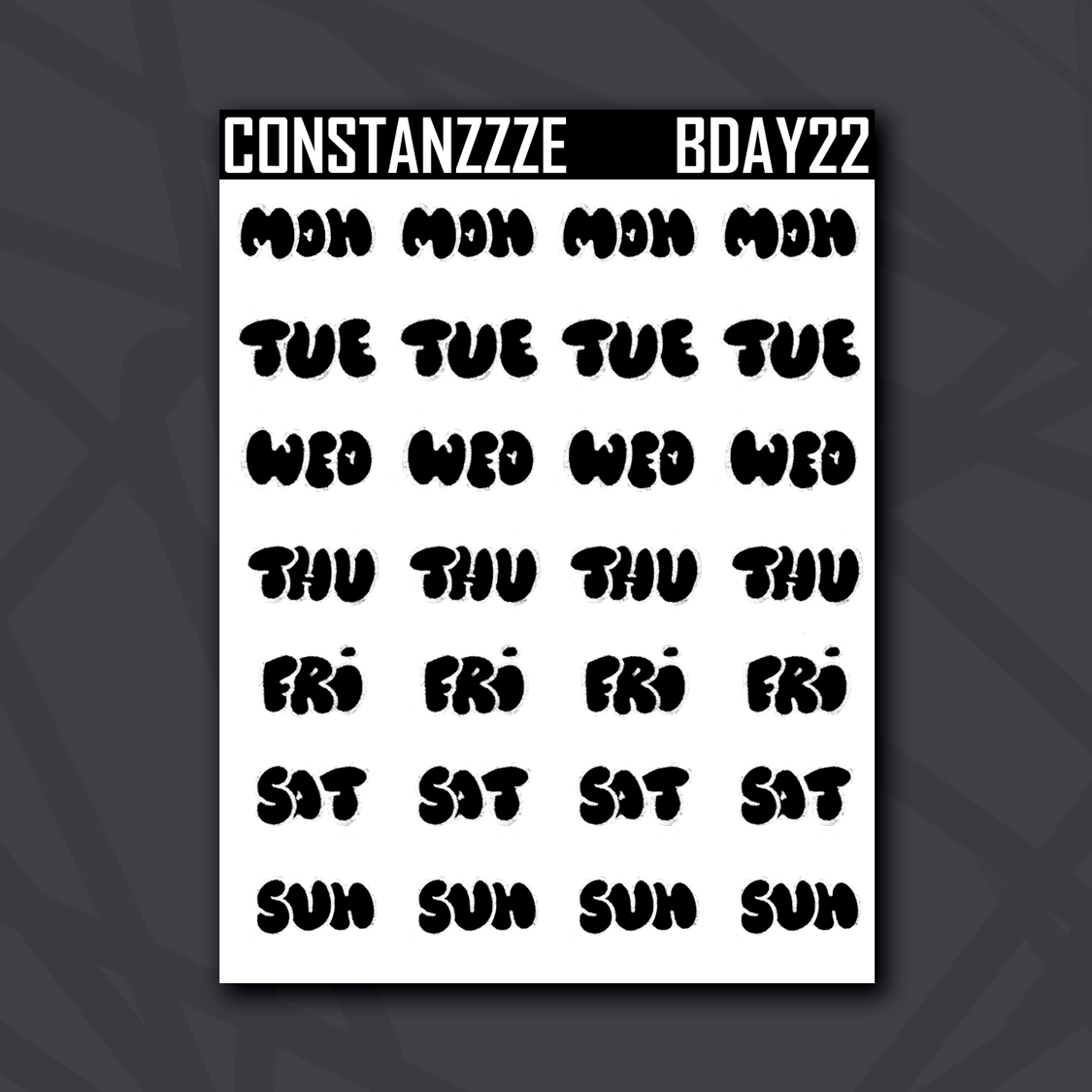 Bubble Letter Days of the Week Sticker Sheet – Constanzzze
