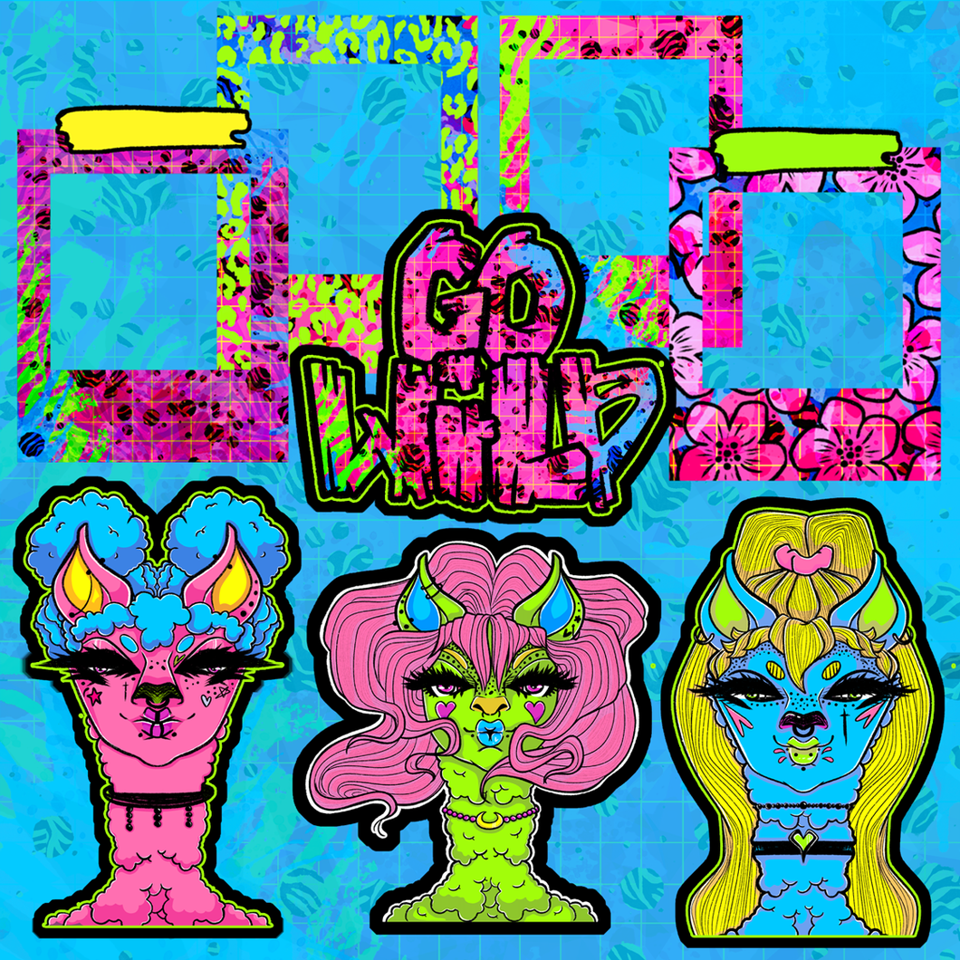 Neon Go Wild Die Cuts Black Background (Choose your design)