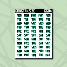 Load image into Gallery viewer, Green Plantchette Small Days of the Week Sticker Sheet
