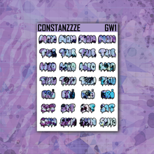 Load image into Gallery viewer, Blue Shatter Go Wild Small Drippy Days of the Week Sticker Sheet
