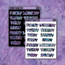 Load image into Gallery viewer, Blue Shatter Go Wild Medium Zombie Full Days of the Week Sticker Sheet
