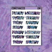 Load image into Gallery viewer, Blue Shatter Go Wild Medium Zombie Full Days of the Week Sticker Sheet
