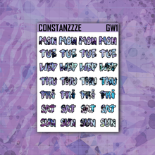 Load image into Gallery viewer, Blue Shatter Go Wild Small Zombie Days of the Week Sticker Sheet
