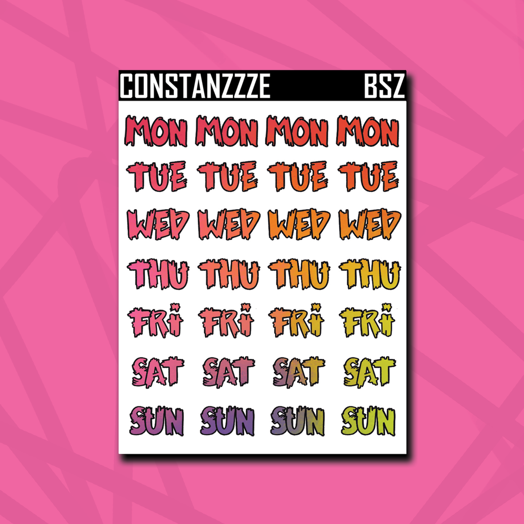 Bright Celebration Zombie Days of the Week Sticker Sheet